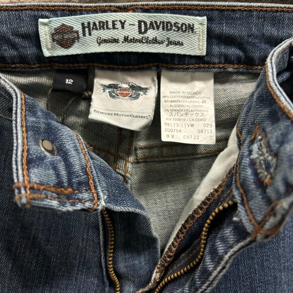 Harley Davidson Womens Boot Cut Jeans Size 12 Blue Denim Mid-Rise Relaxed Fit - Picture 4 of 10